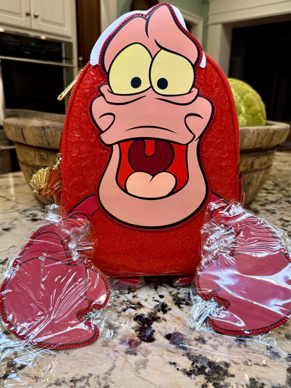 NWT Loungefly Disney Little Mermaid Sebastian Metallic Mini Backpack